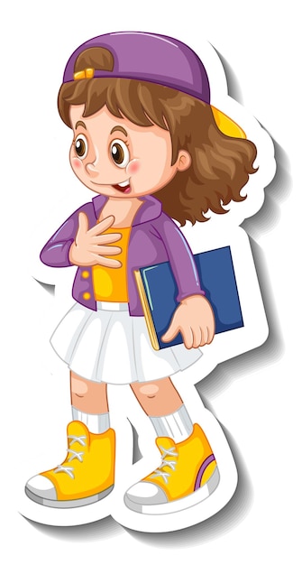 Free Vector | Sticker template with a student girl cartoon character ...