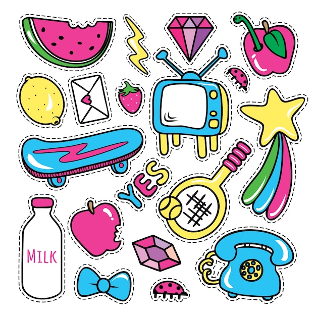 Stickers collections in pop art style | Premium Vector