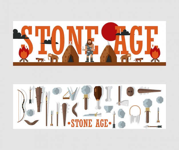 Stone age banner, illustration for museum brochure, history book or ...