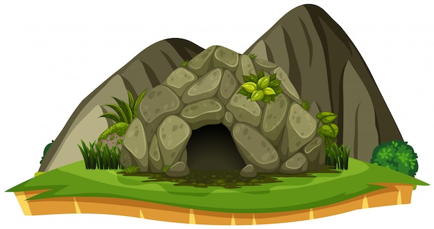 Premium Vector | A stone cave on white background