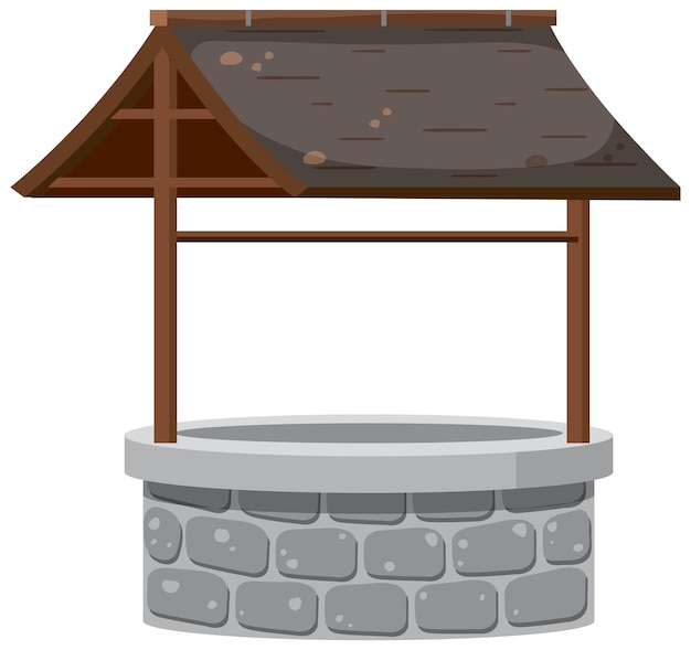 Premium Vector | Stone well with rooftop on white background