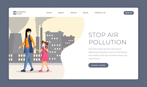 Premium Vector | Stop air pollution landing page template. protection ...