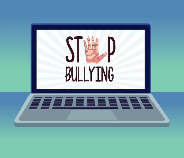 Premium Vector Stop Cyber Bullying Lettering And Hand Stoping In Laptop