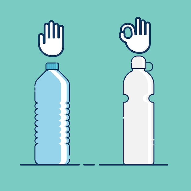 Premium Vector | Stop plastic bottle and use reusable water bottle