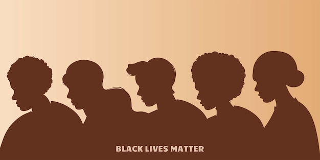 人種差別をやめなさい 黒人の生活が重要で 私たちは平等です 人種差別の概念はありません フラットスタイル 異なる肌の色 裏付けイラスト プレミアムベクター