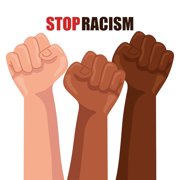 人種差別をやめ 拳で手で 黒の生活問題のコンセプトイラストデザイン プレミアムベクター
