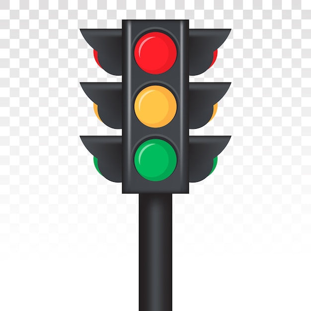 信号が赤 黄 緑で透明な背景にあるアプリやウェブサイトの信号機 交通信号灯の標識アイコン プレミアムベクター