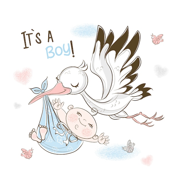 Download A stork carries a baby boy. birthday card for my son ...