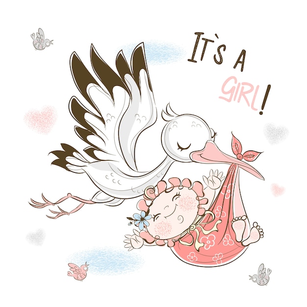 Download A stork carries a baby girl. birthday card for my daughter ...