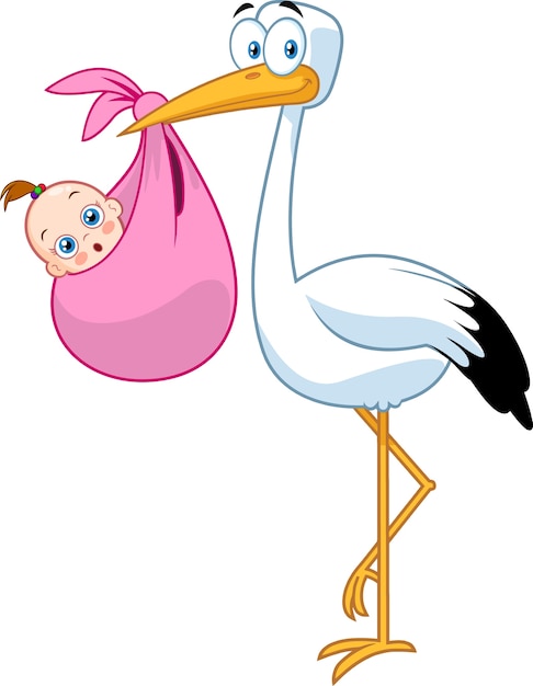 Premium Vector Stork Delivering A Newborn Baby Girl Illustration Isolated On White Background