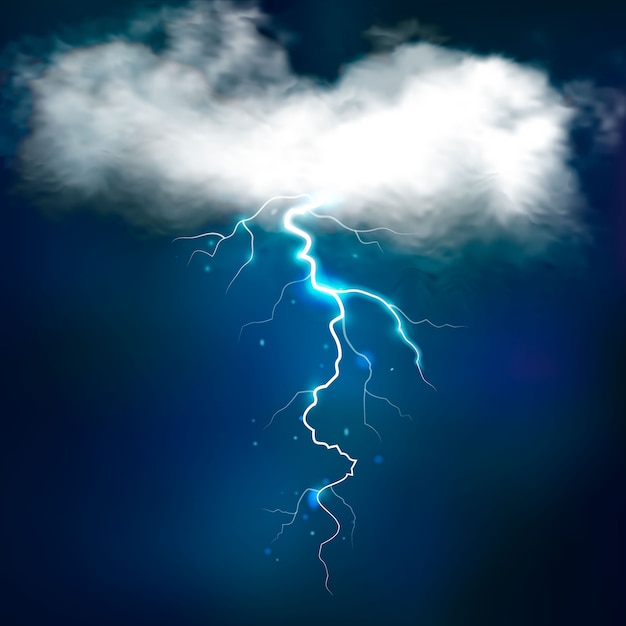 夜空のベクトル図に白い照らされた雲から明るい落雷と嵐の効果 無料のベクター