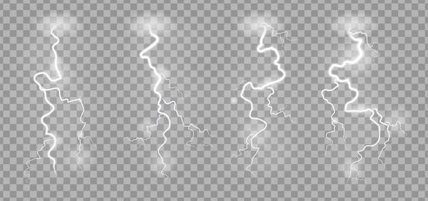 嵐の雷 パワーストライクエフェクトベクトルイラストで電撃の現実的な電気空稲妻 プレミアムベクター