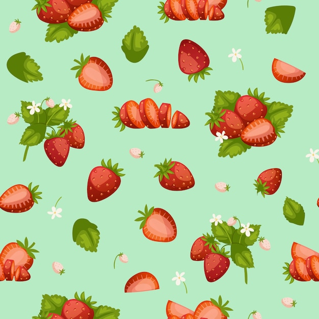 Premium Vector | Strawberries fresh red berries and leaves background ...