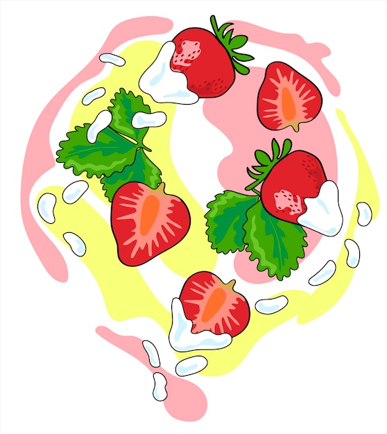 Premium Vector Strawberries and strawberry slices hand drawing style