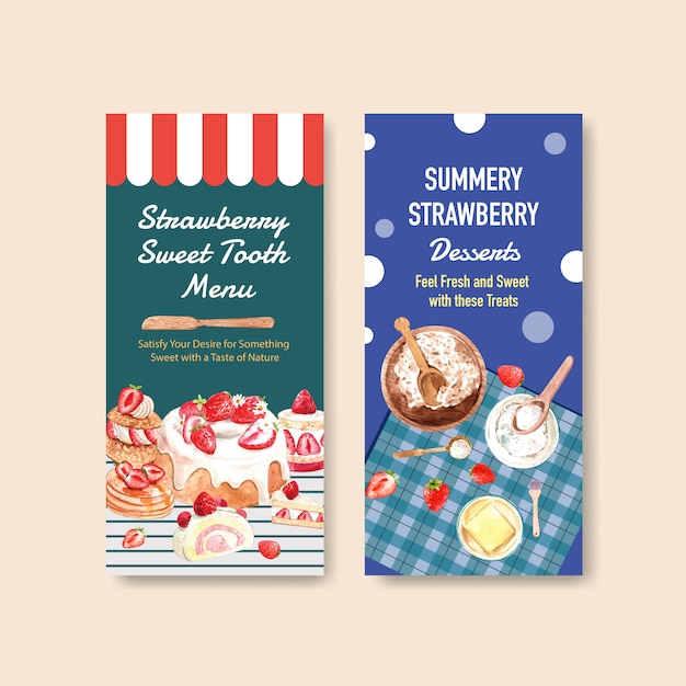 Strawberry Baking Flyer Template Design For Brochure With Ingredient 