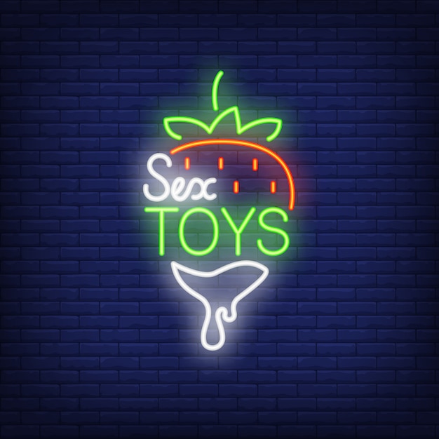 Strawberry With Sex Toys Lettering Neon Sign On Brick