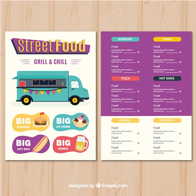 Street food menu with fun style Vector | Free Download