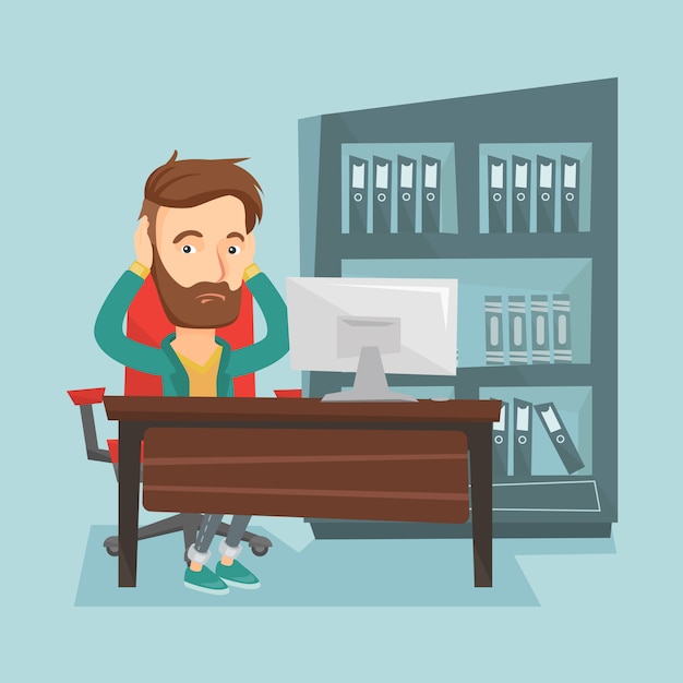 Download Stressed employee working in office. Vector | Premium Download