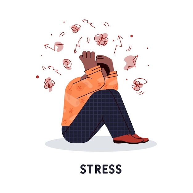Stressed out man character holding his 