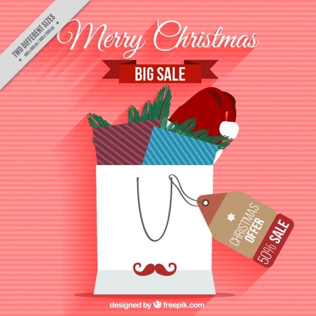 Download Striped background of christmas shopping bag | Free Vector