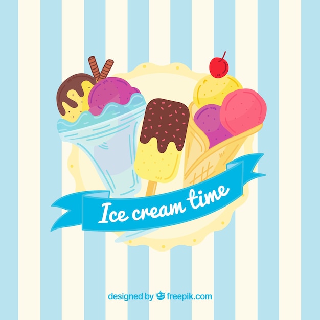 Free Vector | Striped background with ice cream assortment