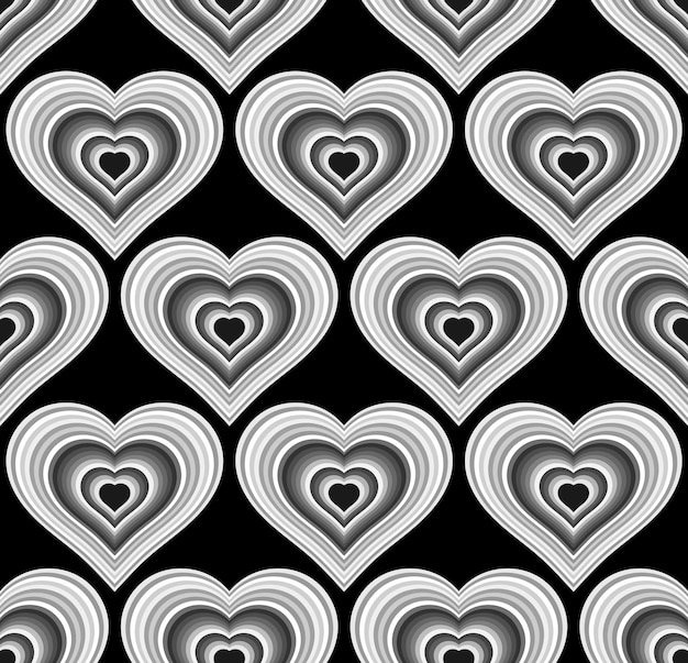 Premium Vector | Striped gray hearts seamless texture on black ...
