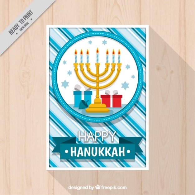 Striped hanukkah card with candelabra