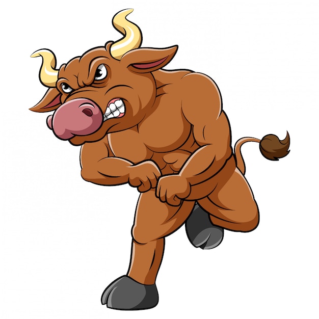 Premium Vector | Strong brown bull cartoon character of illustration