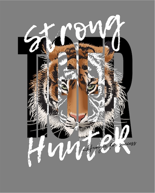 虎の顔イラストで強いハンタースローガン プレミアムベクター