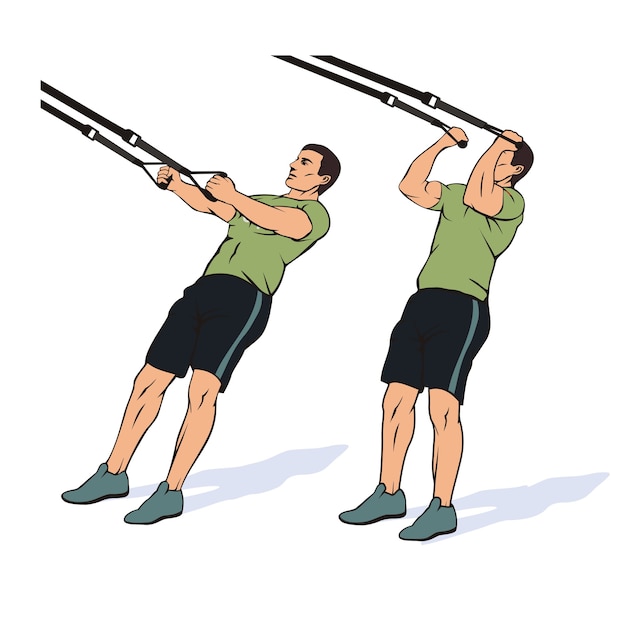 Premium Vector | Strong man doing biceps curls with trx suspension system