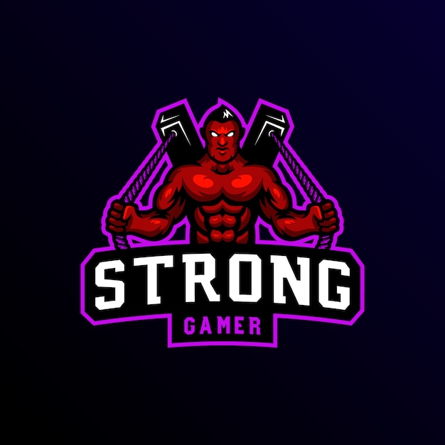Strong Man Mascot Logo Esport Gaming Premium Vector