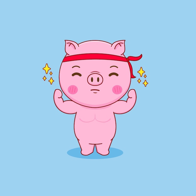 Premium Vector | Strong pig doing exercise cartoon