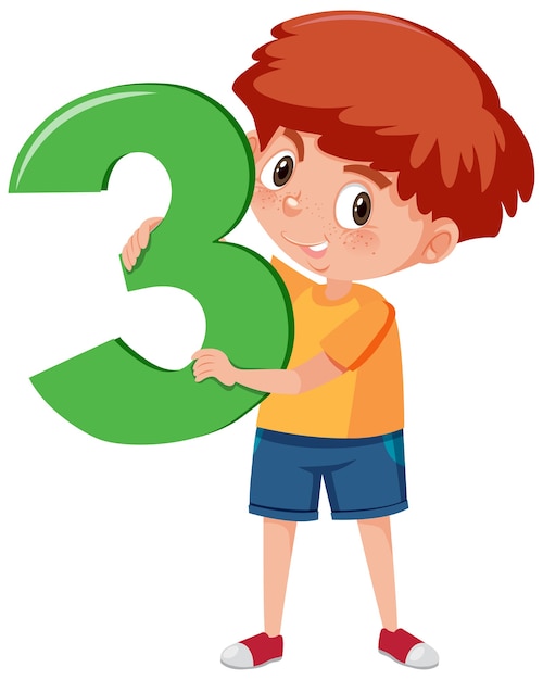 Premium Vector | Student boy holding the number cartoon character