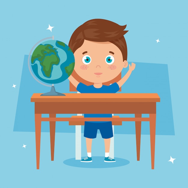 Student Boy Sitting In School Desk Back To School Illustration