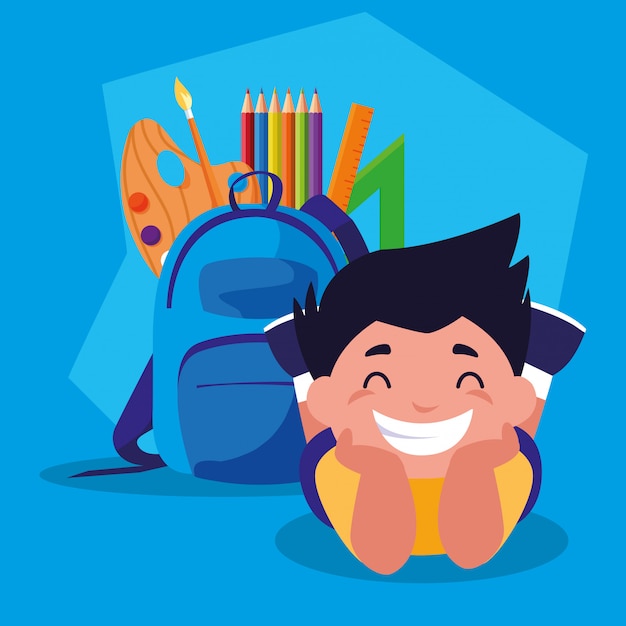 Premium Vector | Student boy with school supplies, back to school