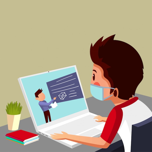 Student have online class and study from home | Premium Vector