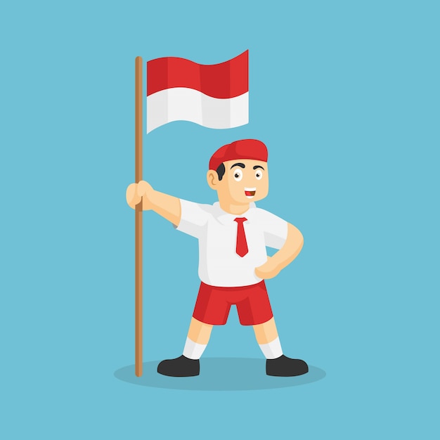 Premium Vector | Student in indonesia standing with indonesian flag ...