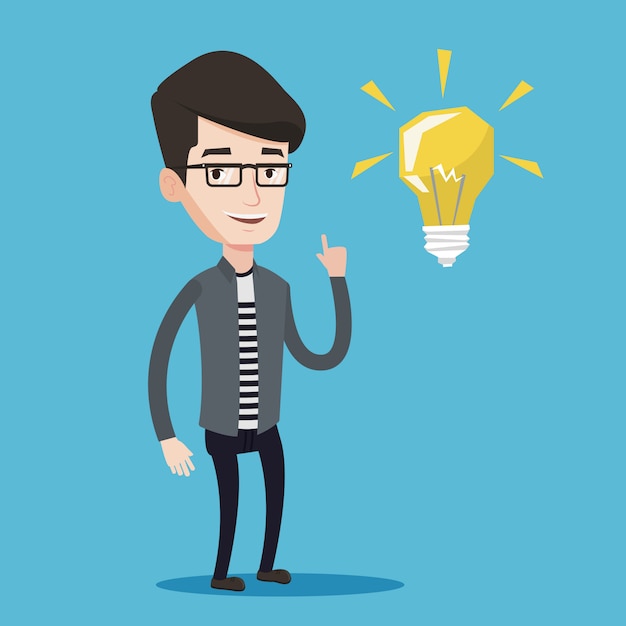 Student pointing at light bulb vector illustration | Premium Vector