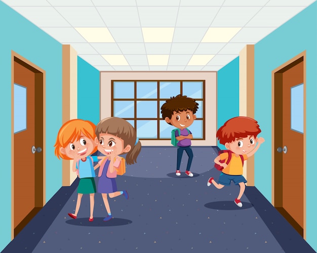 Student at school hallway | Premium Vector