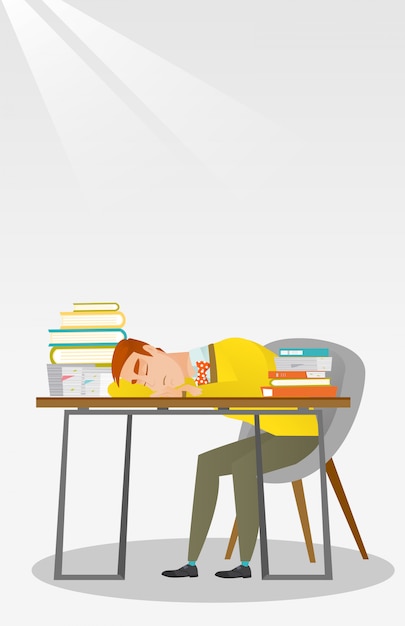 Student Sleeping At The Desk With Book Vector Premium Download