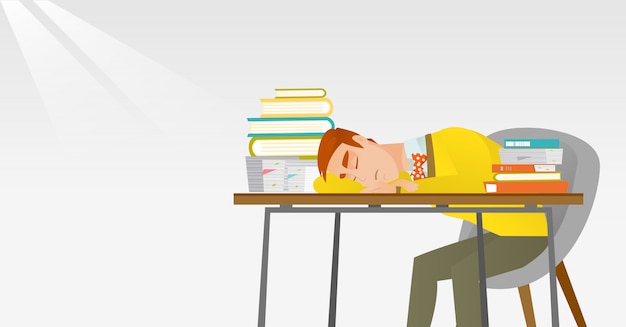 Student Sleeping At The Desk With Book Premium Vector