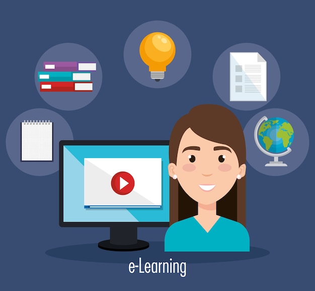 Student Using Computer Desktop Electronic Education Premium Vector