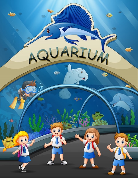 premium-vector-the-students-on-filed-trip-at-aquarium-park