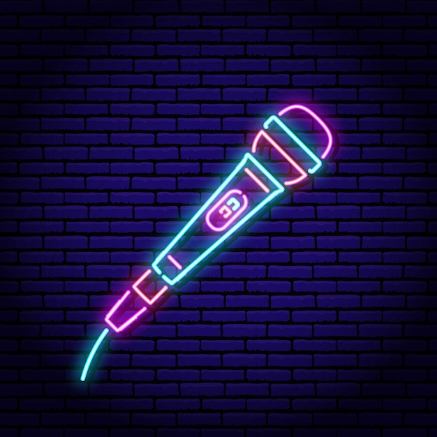 Premium Vector | Studio acoustic microphone. neon sign on a brick wall ...