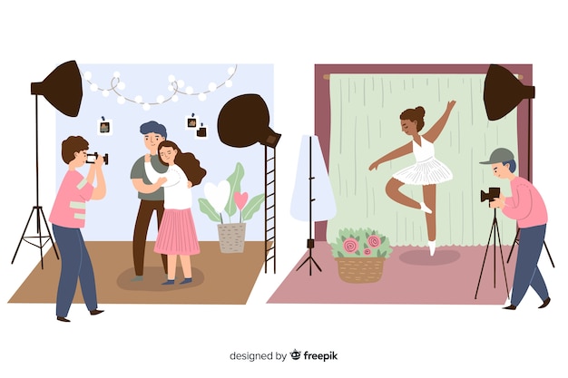 Studio models getting photographed illustrated Free Vector