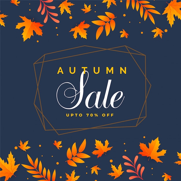 Stylish autumn sale background with falling\
leaves