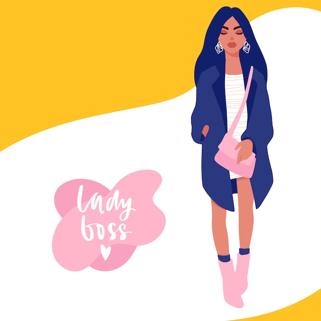 Premium Vector Stylish Beautiful Girl In Fashion Clothes With Bag Lady Boss