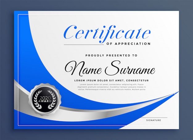 Free Vector | Stylish blue certificate template with wavy shape