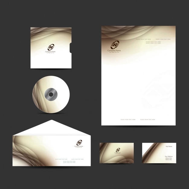 Stylish business stationery with brown\
waves