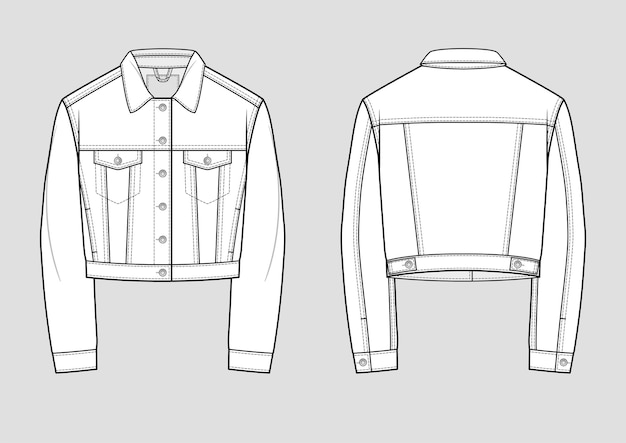 Download Premium Vector | Stylish denim jacket. technical sketch. illustration. mockup template.